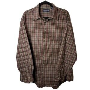 Roundtree & Yorke Shirt Men's XLT Button Up Multicolor Plaid Pocket Long Sleeve